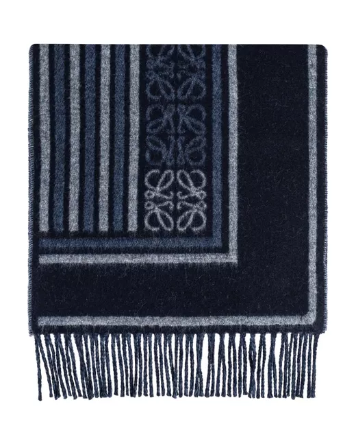 Loewe Women's Blue Fringed Patterned Scarf