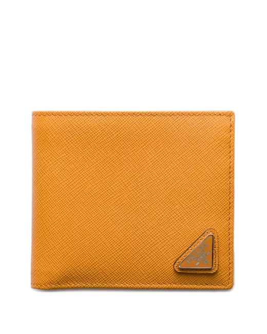 Prada Triangle Logo Saffiano Leather Wallet Da Men Di Colore Arancione