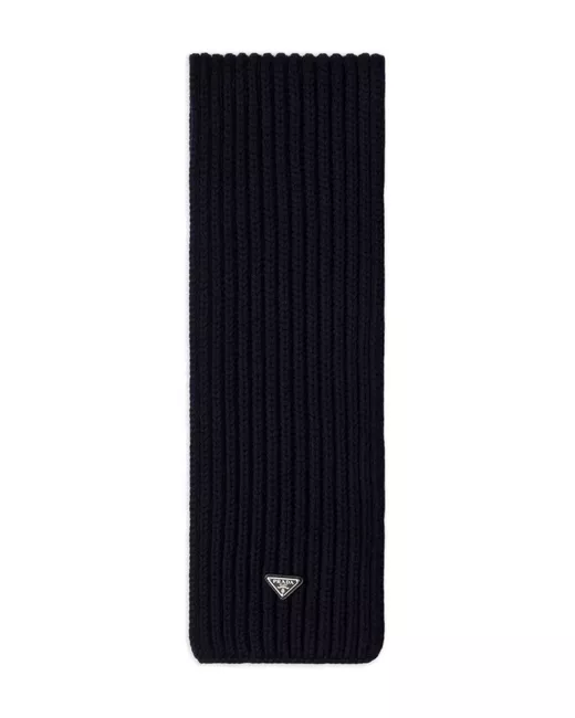Prada Triangle-Logo Wool Scarf Da Men Di Colore Blu
