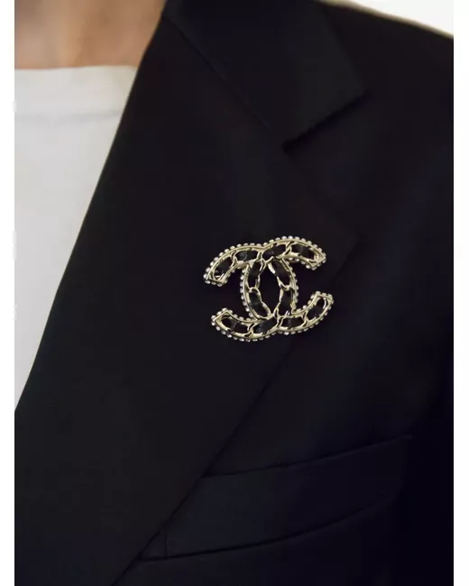 Chanel Pre-Owned 2000s Cc-Interlocking Brooch Da Women Di Colore D'Oro