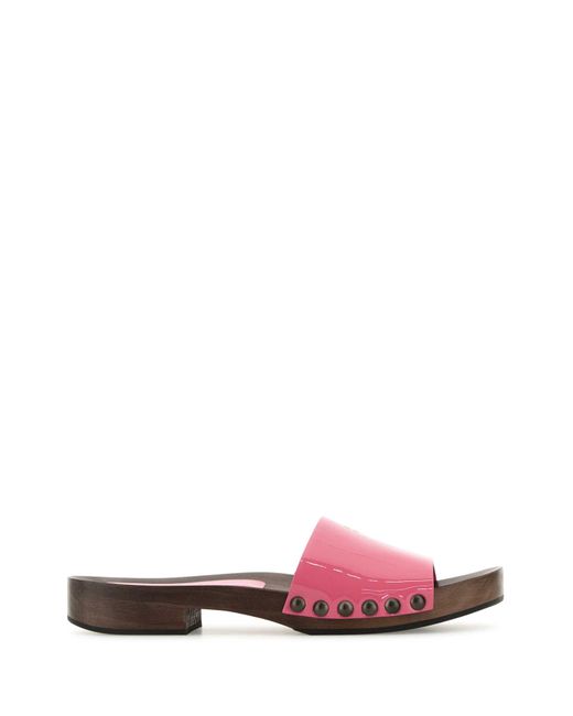 Miu Miu Women's Pink Fuchsia Leather Clogs