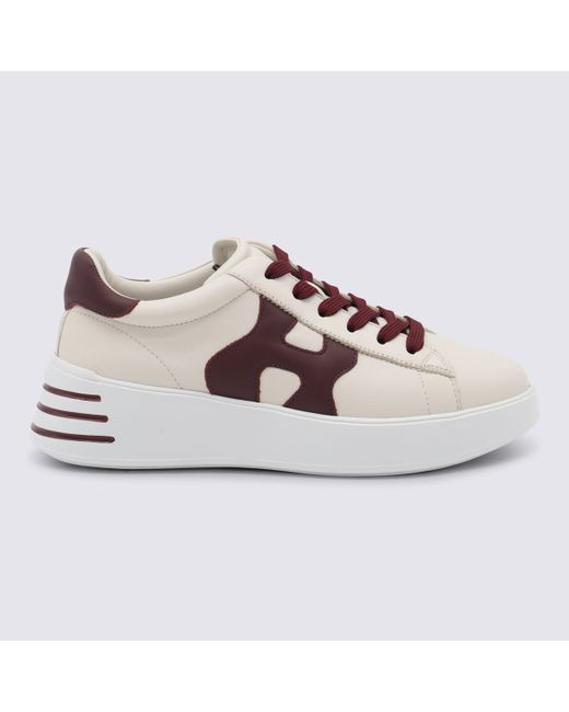Hogan Women's Beige And Bordeaux Leather Sneakers