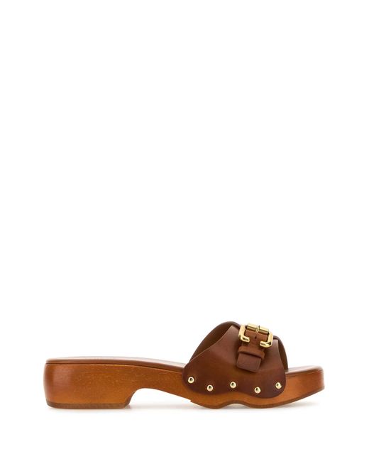 Chloé Women's Brown Caramel Leather Jeanette Clogs