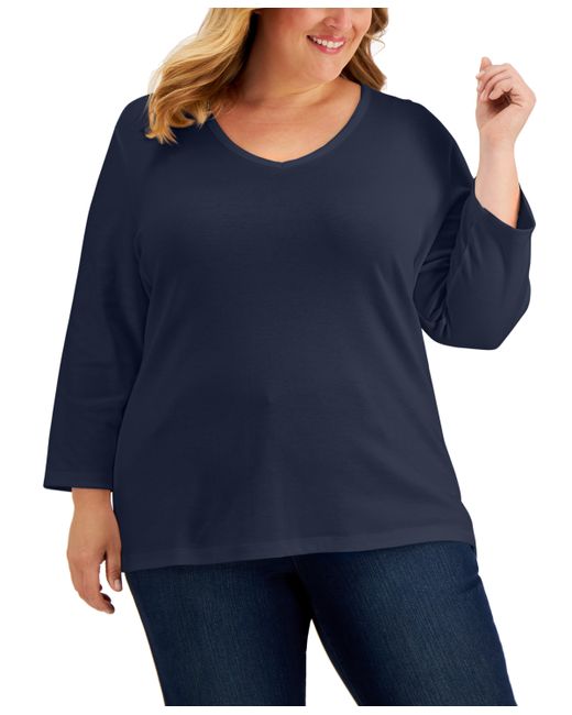 Karen Scott Women's Lady Stripe T-Shirt, Created for Macy's