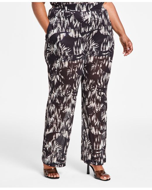 Nina Parker Trendy Plus Printed Mesh Pants Created for Preto