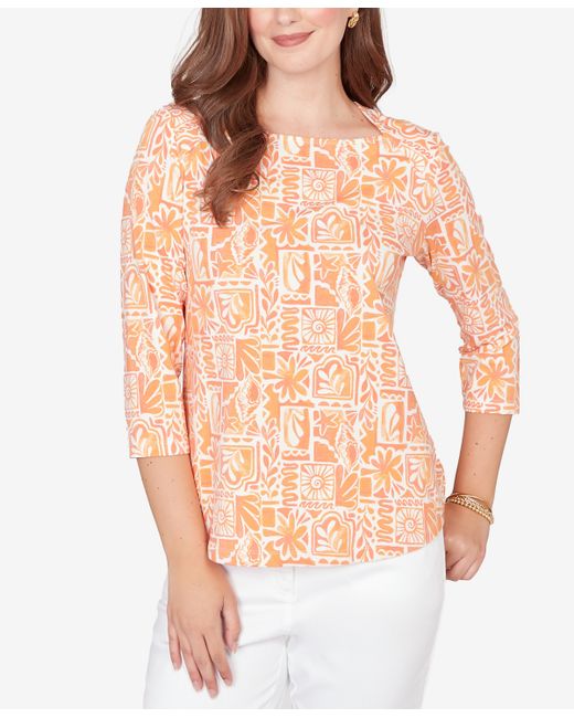 Ruby Rd. Ruby Rd. Plus Seashell Patchwork Knit Top Da Women Di Colore Multicolore