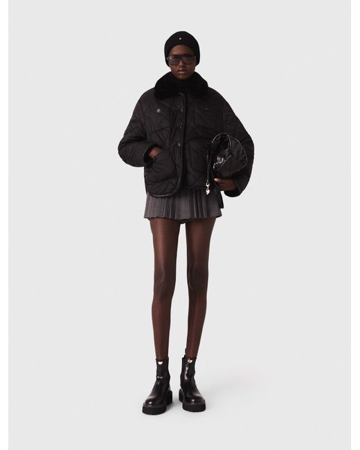 Maje Womans Polyester Reversible Sequin Puffer Jacket For Fall/Winter Extra Small Da Women Di Colore Nero