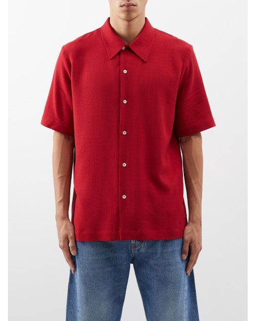 Séfr Suneham Short-sleeved Crepe Shirt in Red | Stylemi