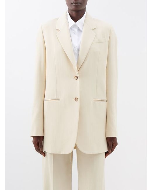 Totême Tailored Herringbone Twill Suit Jacket in Beige
