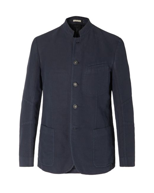 Massimo Alba Men S Mandarin Collar Diamond Weave Linen And Cotton Blend Jacket