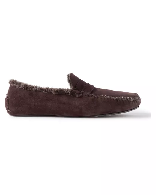Thom Sweeney Cashmere-Lined Suede Slippers in Blue