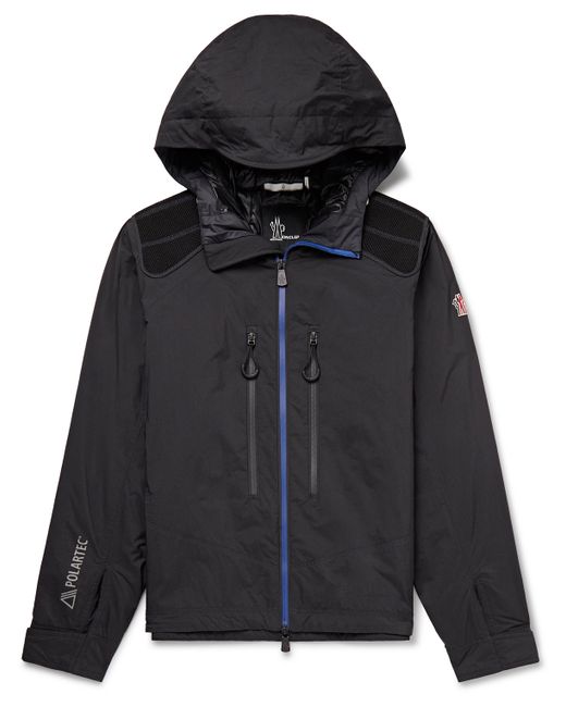 Moncler Grenoble Men's Black Vert Logo-Appliquéd Polartec Alpha Crinkled-Shell And Mesh Hooded Jacket