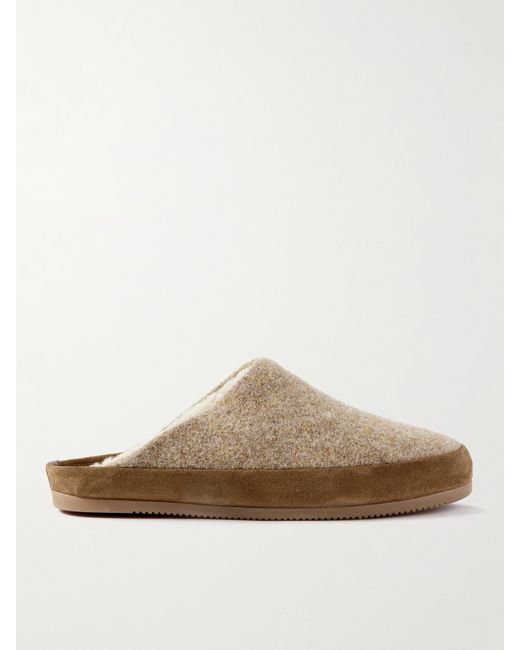 Mulo Men's Brown Suede-Trimmed Shearling-Lined Recycled-Wool Slippers