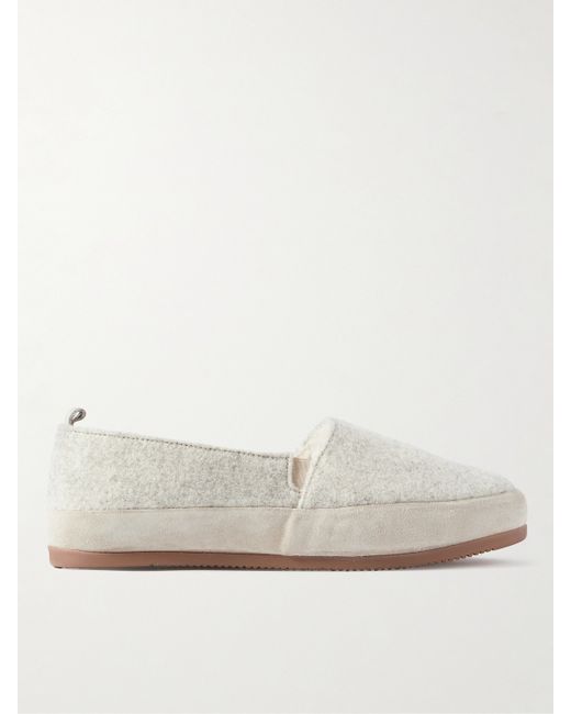 Mulo Men's Gray Suede-Trimmed Wool-Felt Slippers
