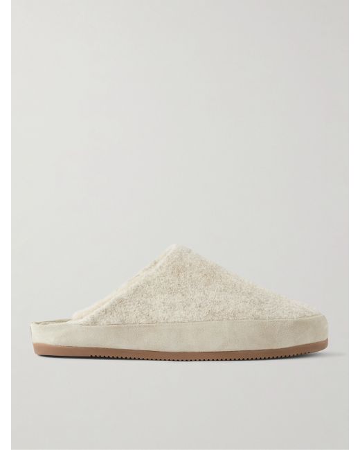 Mulo Men's White Suede-Trimmed Shearling-Lined Recycled Wool Slippers