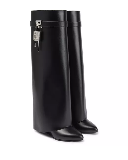 Shark Lock Embellished Knee High Boots in Gold - Givenchy