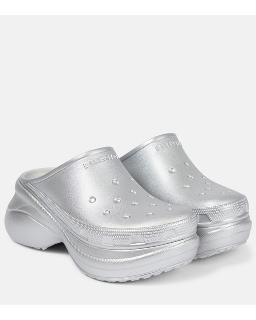 Balenciaga Women's Silver X Crocs Platform Slides