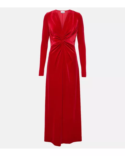 Ganni Women's Red Velvet Midi Dress