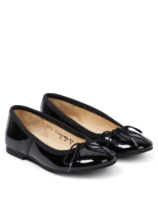 PORTE & PAIRE Bow-embellished metallic leather ballet flats