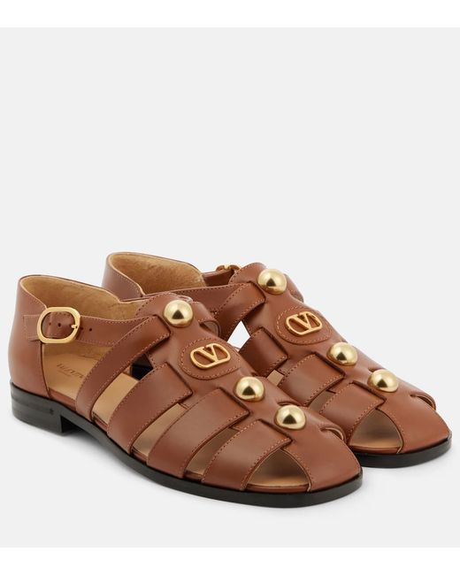 Valentino Garavani Vlogo Signature Leather Fisherman Sandals Da Women Di Colore Marrone
