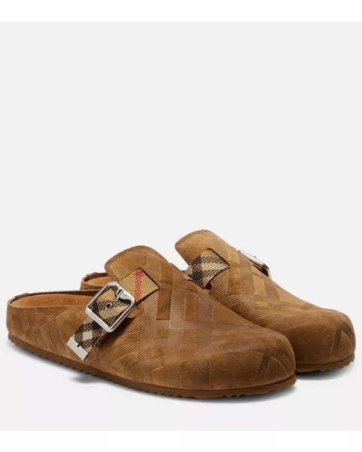 Burberry Women's Brown Checked Suede Clogs