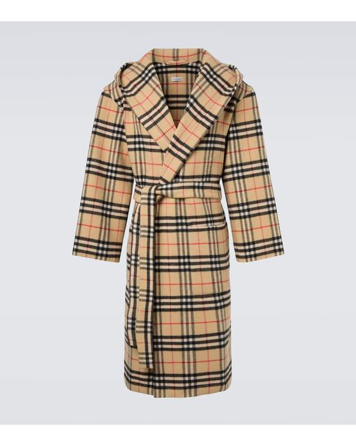 Burberry Check Wool And Cashmere Robe Da Men Di Colore Beige
