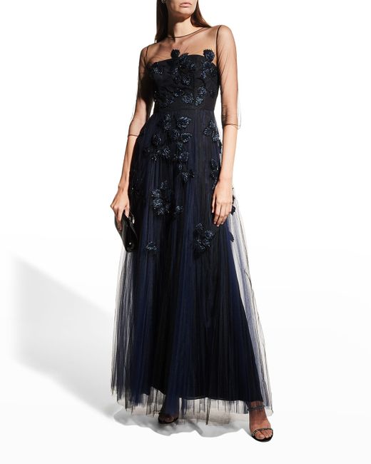 Valentino Garavani Embroidered Tulle Illusion Gown with Floral