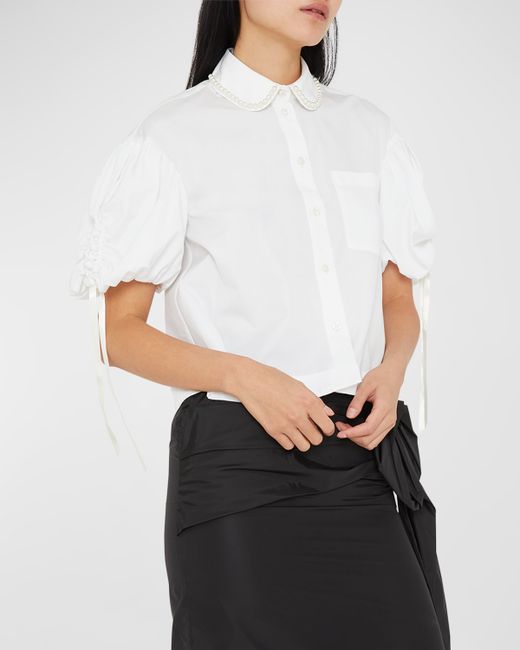 Simone Rocha Bow Wreath adjustable cropped shirt - White