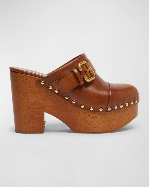 Chloé Women's Brown Jeannette Leather Platform Clogs