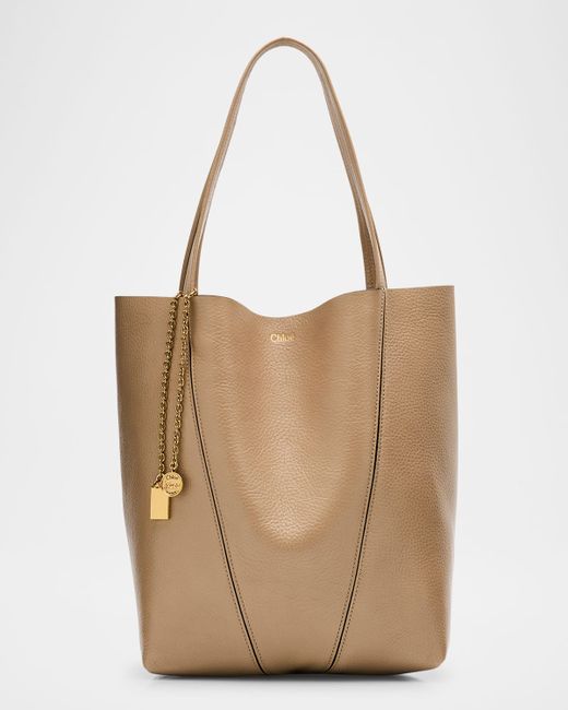 Chloé Spin Medium Tote Bag Leather Da Women Di Colore Marrone