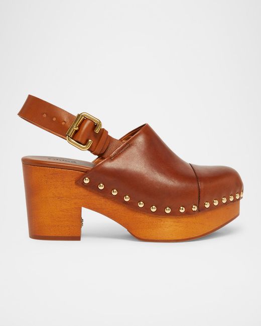 Chloé Women's Brown Jeannette Leather Slingback Platform Clogs