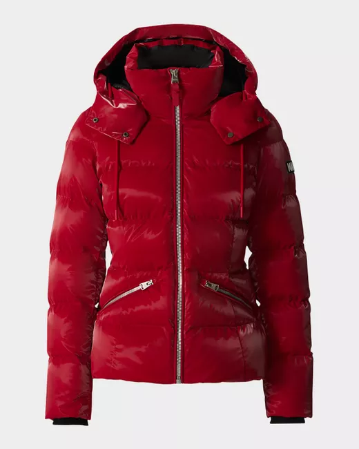 Mackage Women's Red Glossy Down Jacket With Removable Hood