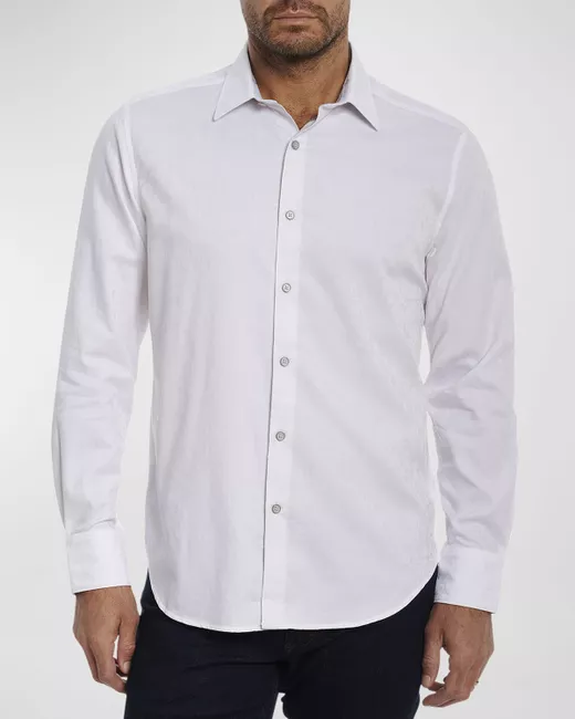 Robert Graham Men's White Aposs Highland Stretch Jacquard Sport Shirt