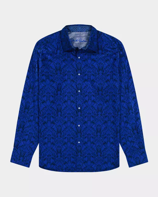 Robert Graham Men's Dark Blue Aposs Highland Stretch Jacquard Sport Shirt