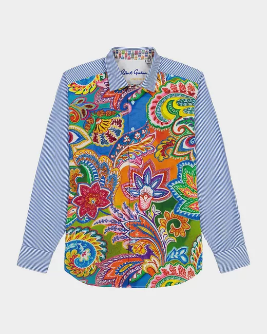 Robert Graham Men's Multicolor Aposs Floral-Stripe Button-Down Shirt
