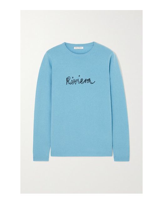 Bella Freud Riviera Embroidered Cashmere Sweater in Blue | Stylemi