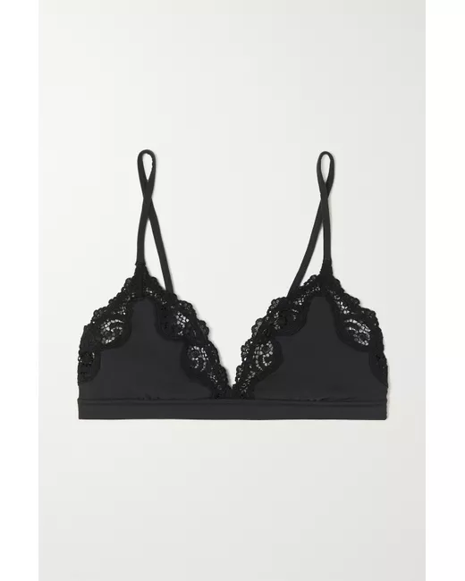 Skims Fits Everybody Lace-trimmed Stretch-jersey Triangle Bralette Onyx in  Black