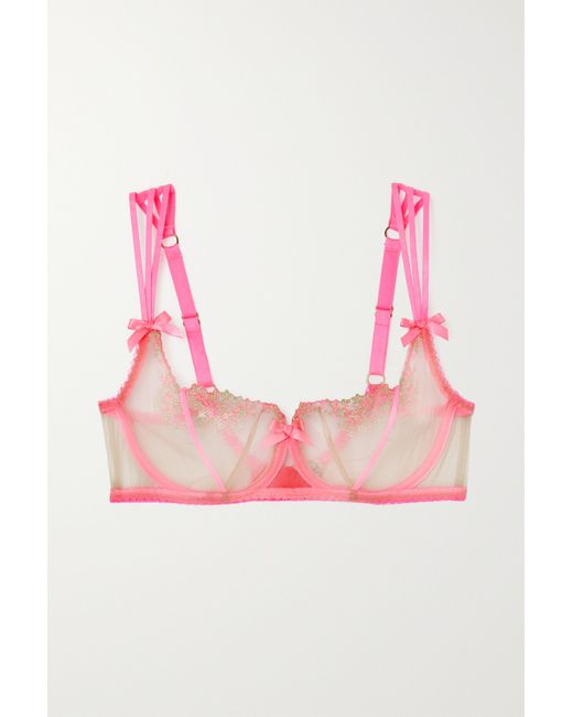 AGENT PROVOCATEUR Yuma satin-trimmed embroidered tulle underwired