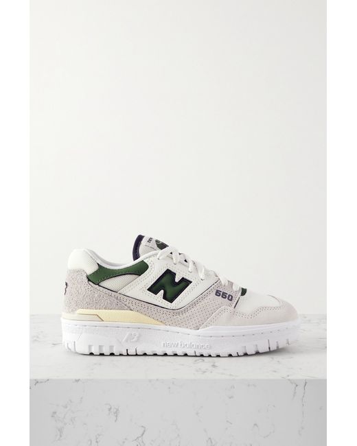 New Balance Women's White 550 Suede-Trimmed Leather And Mesh Sneakers