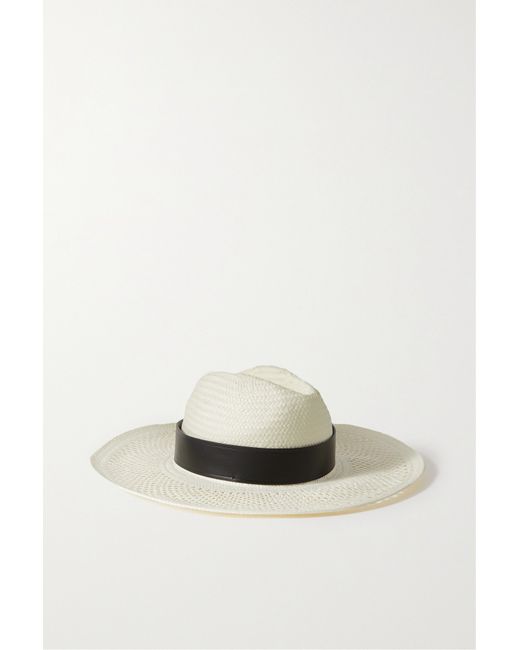 Leather-trimmed raffia sun hat