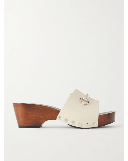 Gucci Women's White Embellished Leather Clogs