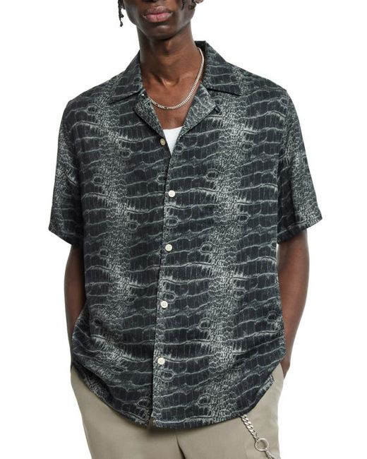 AllSaints Men's Tagise Tiger Print Short Sleeve Shirt, Cala White, Size: XL