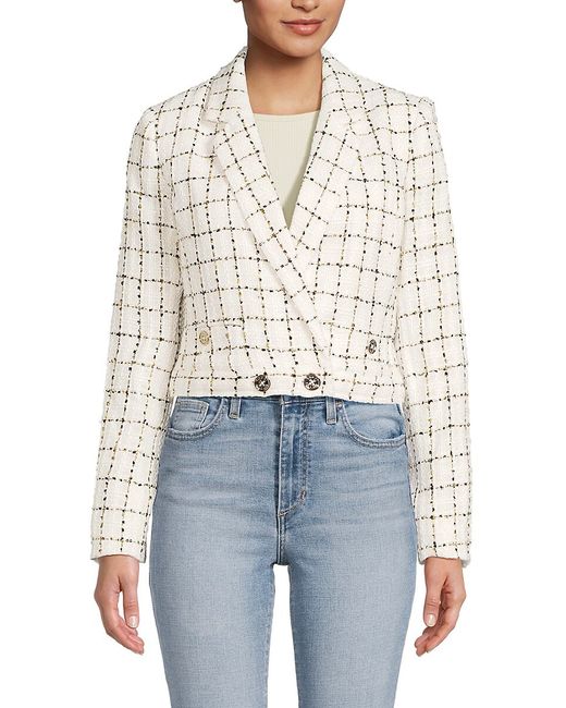 Tommy Hilfiger Tweed Checked Cropped Blazer in White