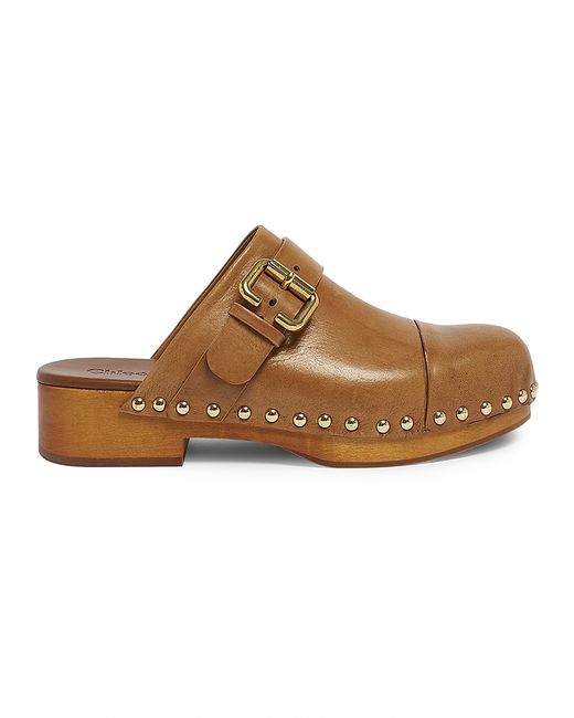 Chloé Women's Brown Jeannette 40mm Buckle Leather Clogs