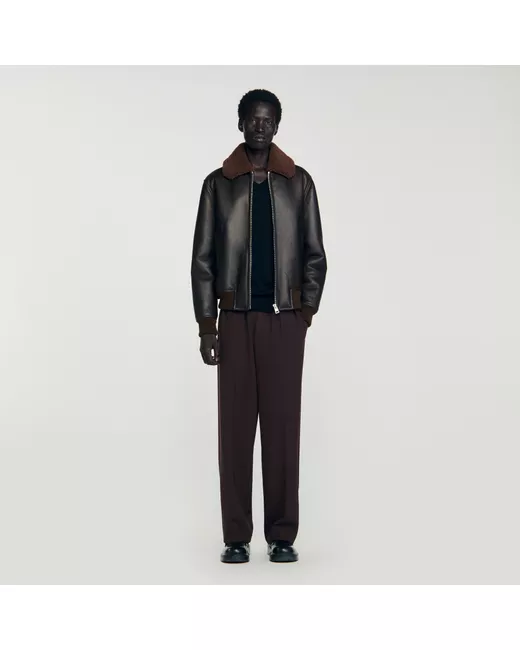 Sandro Reversed Leather Jacket Da Men Di Colore Marrone