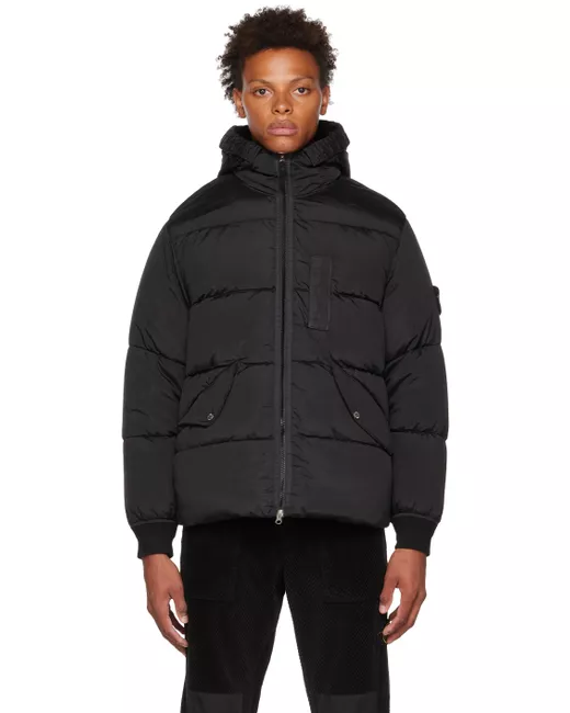 Black Logo-patch packable quilted down jacket, Stone Island