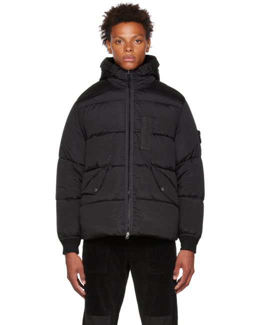 Black Logo-patch packable quilted down jacket, Stone Island