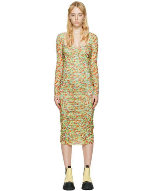 Ganni Women's Green Floral Midi Dress