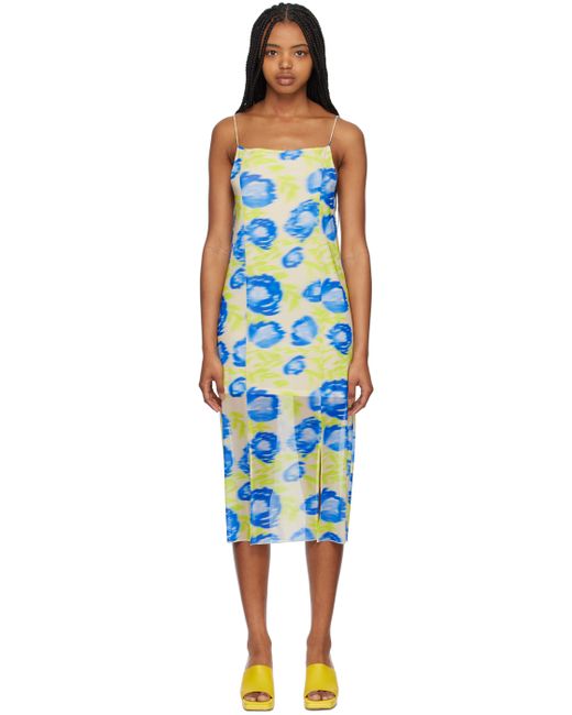 Ganni Women's Blue Green Printed Midi Dress