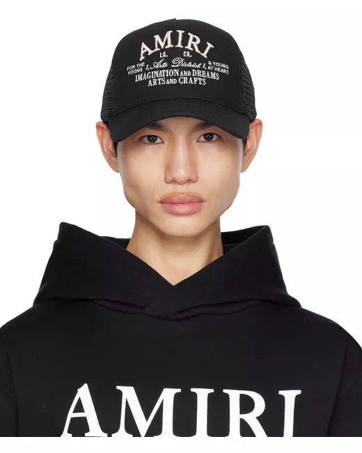 Amiri Paint Drip Logo Mesh Panelled Trucker Cap in Black for Men